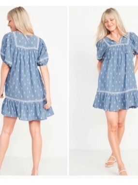 Old Navy blue with white embroidery mini dress NWT
